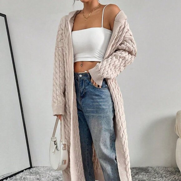 Apricot Casual Women's Drop Shoulder Open Front Hooded Longline Cardigan - Picture 4 of 7